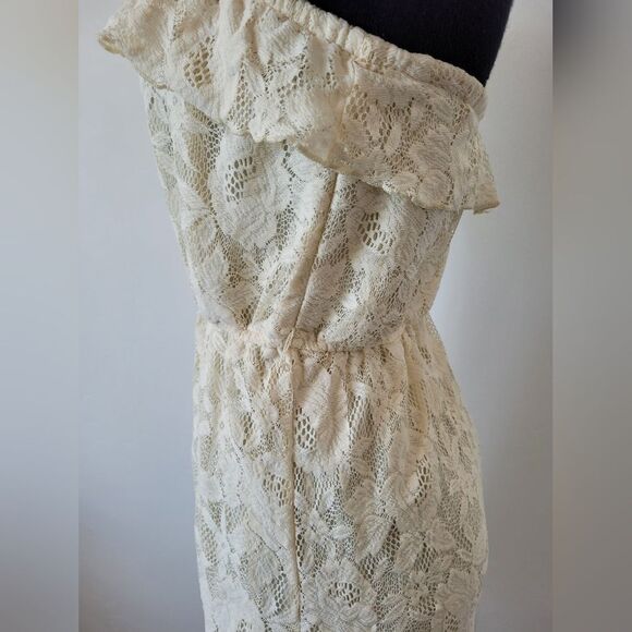 Trixxi Cream Lace High Low Dress Sleeveless Tube Top Boho Fairy Gypsy Medium - Picture 4 of 12